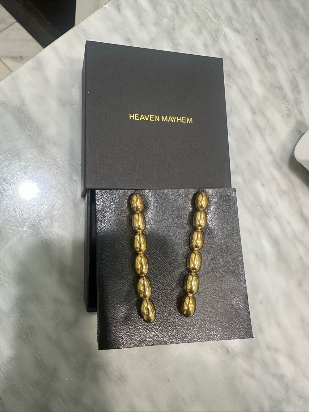 Heaven Mayhem Polished Gold Bead Drop Earrings